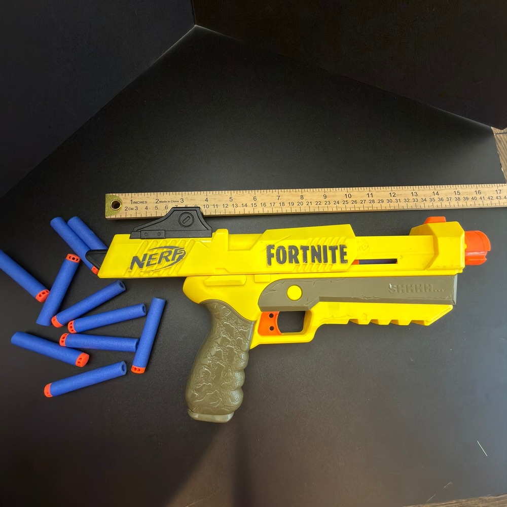 Nerf Fortnite SR Blaster Hammer Action Toy Gun with 8 Elite Darts Yellow E9391